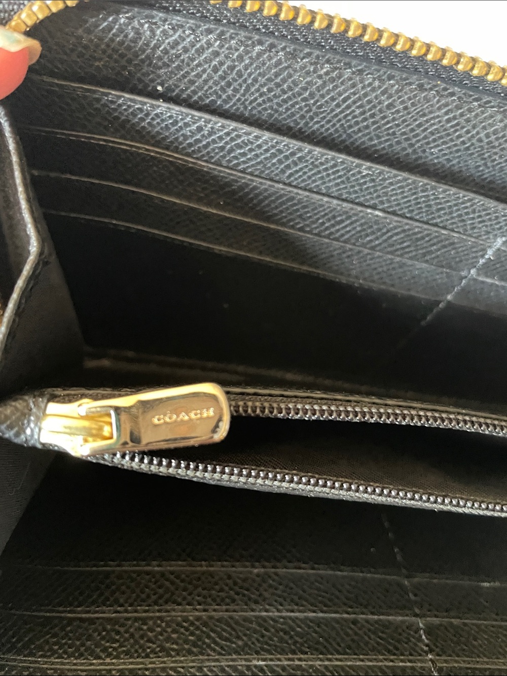 Coach wallet Black Zip-Around Saffiano Wallet with Gold Hardware - Picture 6 of 10